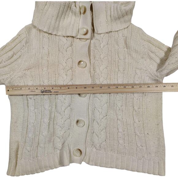 Michael Kors Women's Cream Cowl Neck Cable Knit Button Up Sweater Size Large - Picture 6 of 8